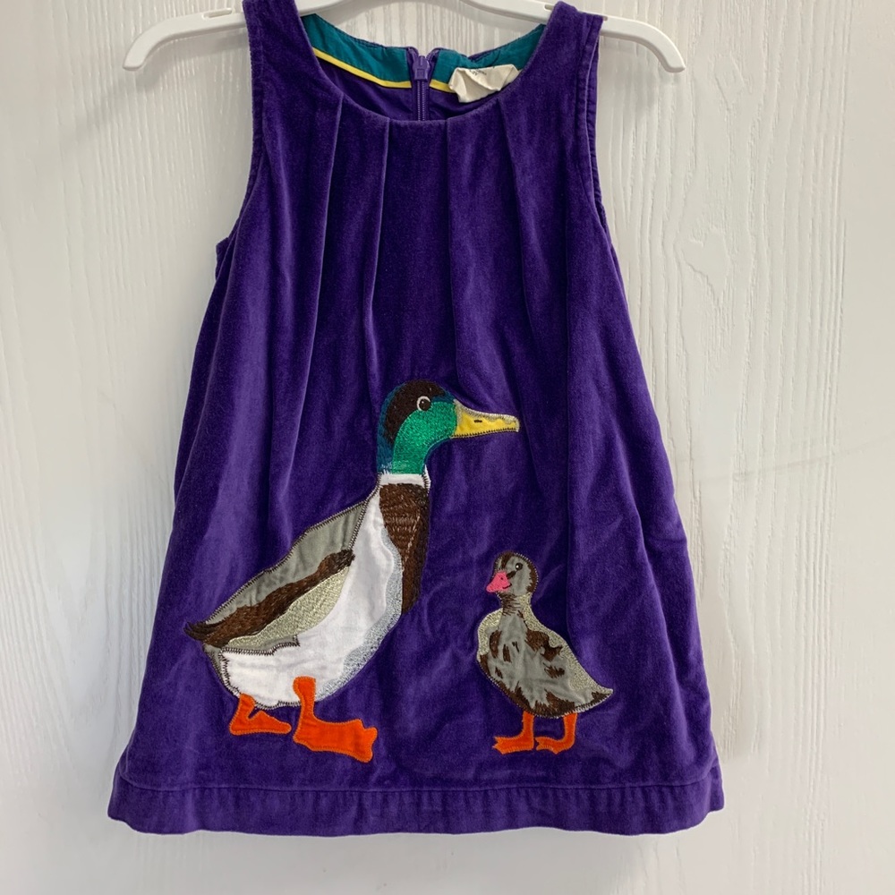Boden Girks Velvet Dress, ducks, size 1.5-2years